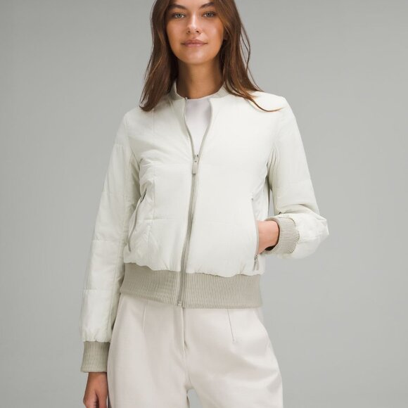 Women's Reversible Insulated Bomber Jacket In Raw/Linen/Bone - Picture 1 of 11